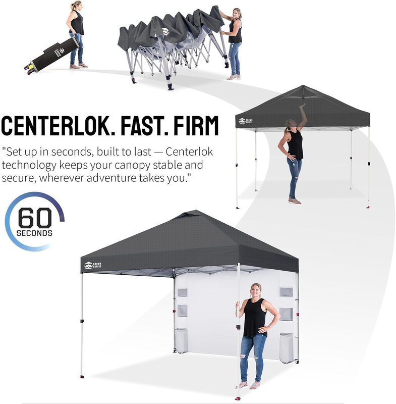 Crown Shades 10x10 Pop Up Canopy Tent w/ Sidewall Easy Setup Grid Grey5
