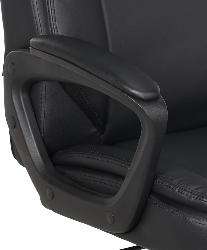 Black PU Padded Office Chair Mid-Back w/ Armrests Metal Base5