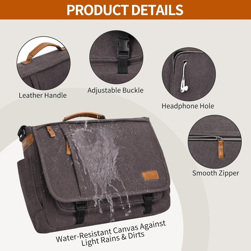 Computer Messenger Bag 15-15.6in Laptop Briefcase Canvas Shoulder Bag Grey6
