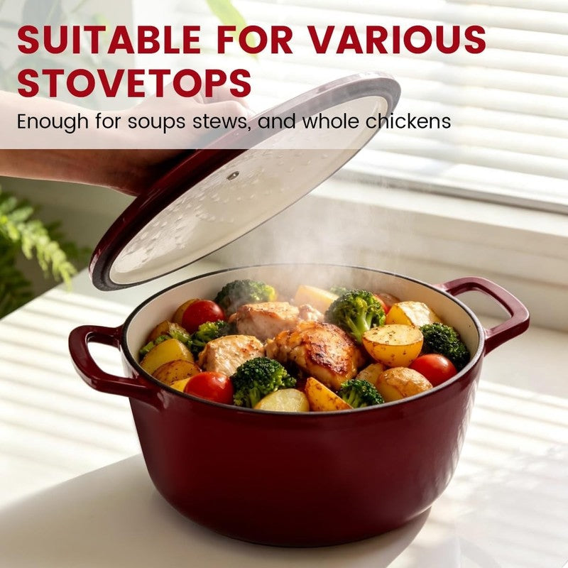 5QT Cast Iron Dutch Oven w/ Lid Sourdough Bread Baking Pot8
