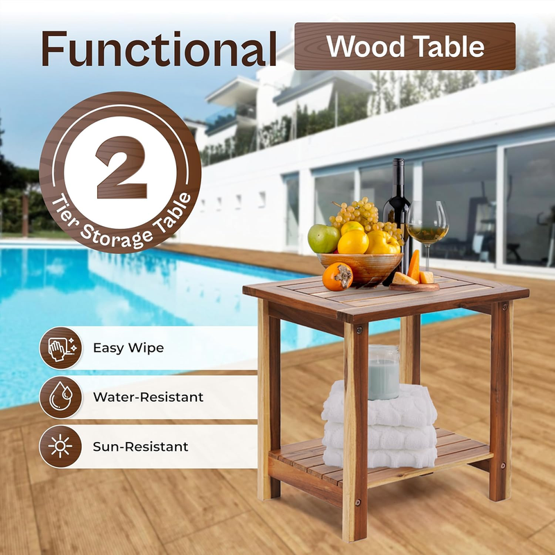 2-Tier Adirondack Side Table – Weather Resistant Wooden End Table, Rectangular R5