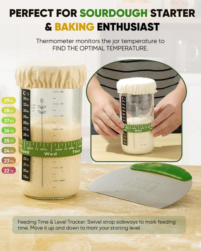 Sourdough Starter Kit 34oz with 2 Bread Proofing Baskets   Green2