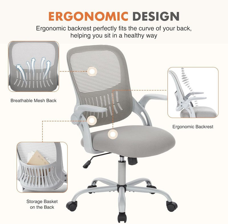 Ergonomic Mesh Office Chair Swivel Mid-Back Lumbar Support Flip-Up Arms2