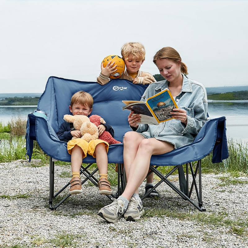 Double Camping Chair 2 Person Folding Loveseat 600lbs Cup Holder Portable1