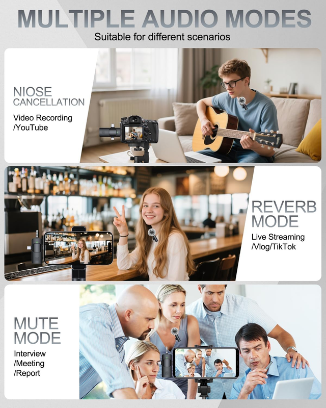 3 in 1 Professional Wireless Lavalier Microphone for Iphone, Android, Camera, Wi5