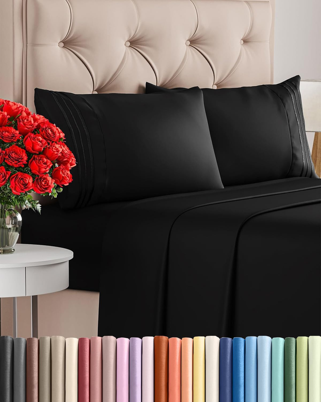 Queen 4 Piece Sheet Set Cooling Hotel Luxury Deep Pocket Black0