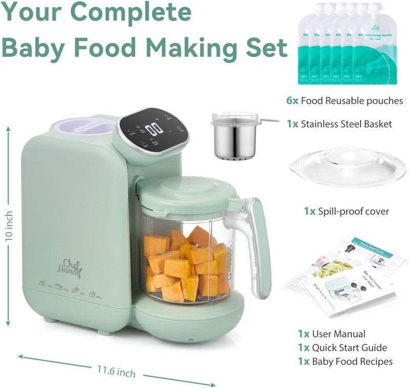 5-in-1 Baby Food Maker Steamer Blender Warmer Auto Cooking BPA-Free Green7