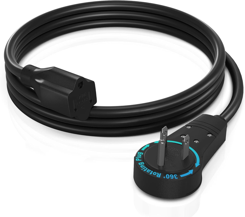 3FT 360° Rotating Flat Plug Extension Cord 3 Prong 16AWG Grounded UL Black9