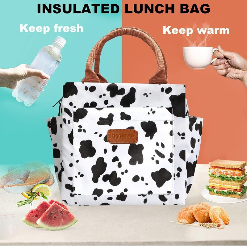 Insulated Lunch Bag Women Men Leakproof Large Cooler Tote w Bottle Holder Cow4