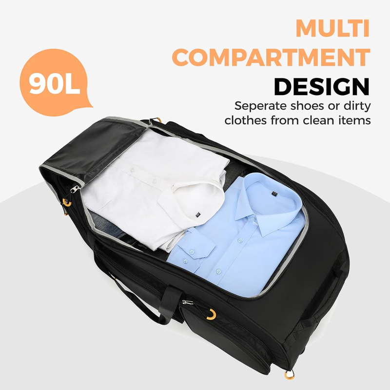 90L Rolling Duffle Bag w/ Wheels Handle 31in Travel Duffel Black3