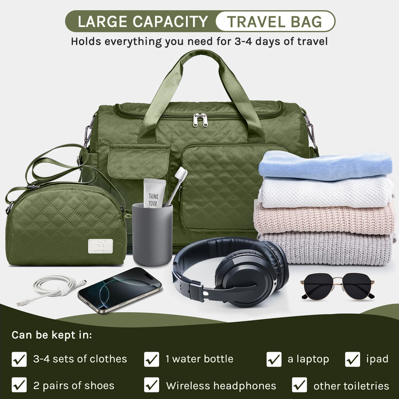 2-Piece Expandable Foldable Duffle Bag Set with Wet Pocket and Shoe Compartment,6
