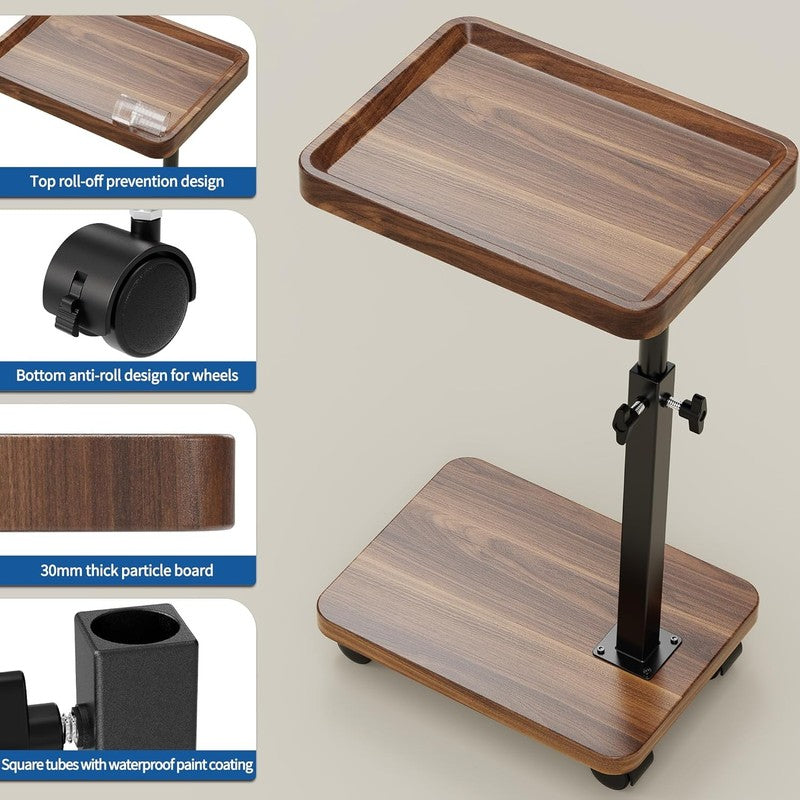 C-Shaped Swivel TV Tray Table Adjustable Height with Wheels Walnut5