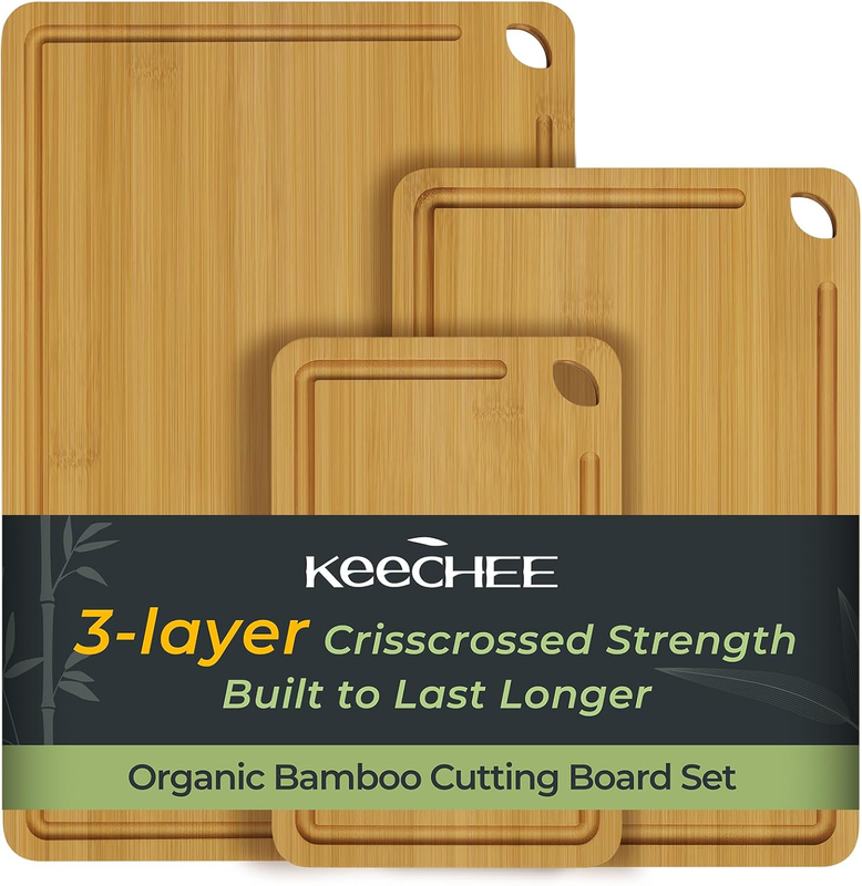 Bamboo Cutting Board Set of 3 with Juice Groove, Reversible Kitchen Boards9