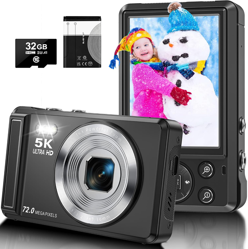 5K Digital Camera 72MP UHD Point & Shoot 16X Zoom 2.8" Screen Flash w 32GB7