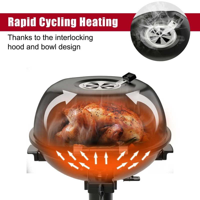 Electric BBQ Grill Portable Standing Grill with Removable Non-Stick Warming Rack2