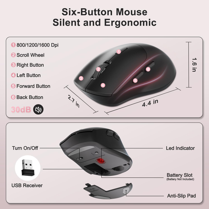 2.4G Wireless Keyboard and Mouse Combo Ergonomic Full Size Pink3