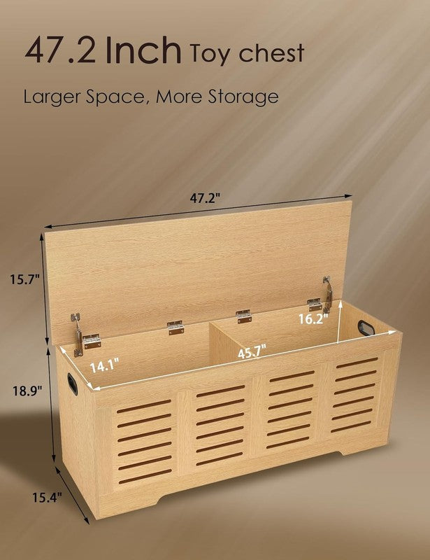 47.3'' Wooden Storage Chest Flip Top Entryway Shoe Bench Natural2