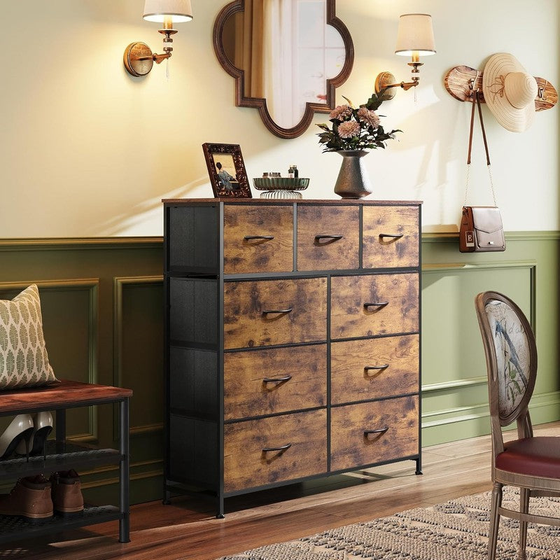 9 Drawer Dresser, Fabric Storage Tower for Bedroom, Hallway, Entryway, Closet, T1