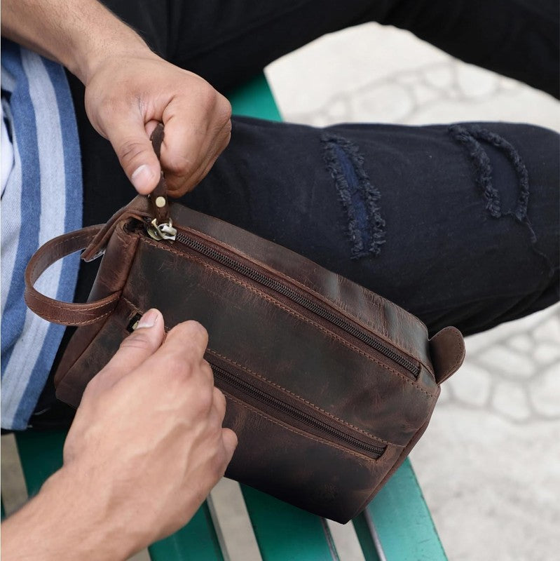 Leather Toiletry Bag Dopp Kit Travel Organizer Makeup Shaving Case6