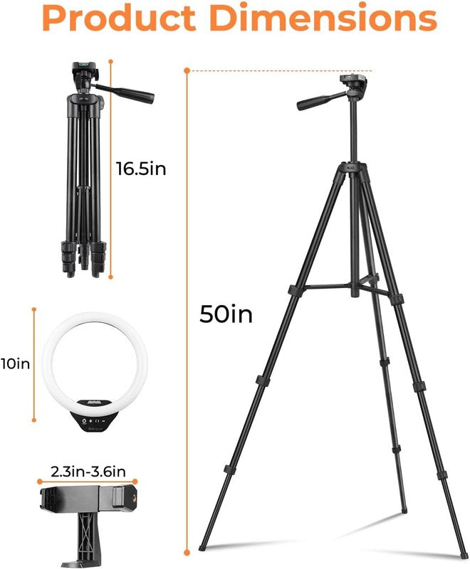 10" Ring Light w 50" Tripod Phone Holder LED for Live Stream Makeup YouTube3