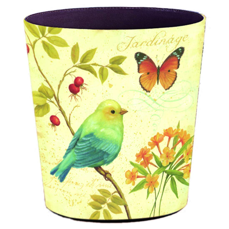 10L PU Leather Trash Can, Waterproof, Decorative Waste Basket, Green Bird5