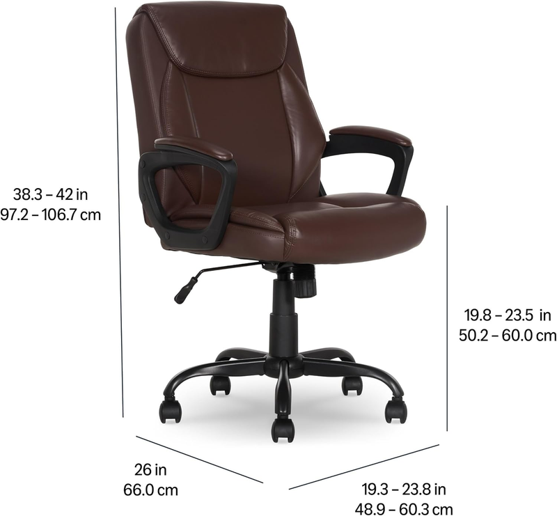 Brown PU Padded Mid-Back Office Chair Adjustable Height Armrests Wheels2