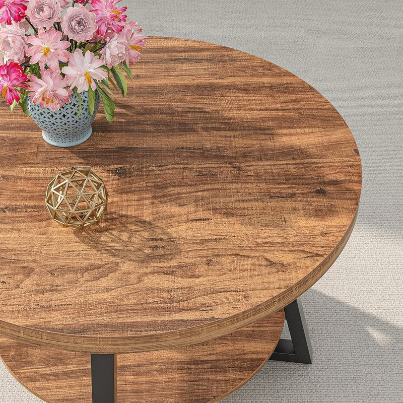 Round Coffee Table with Storage 30in Walnut Modern7