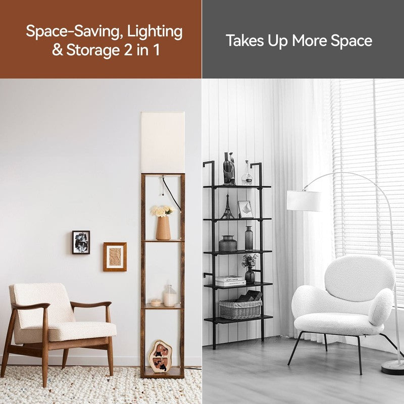 63" Brown LED Floor Lamp with Shelves, Modern Standing Lamp w/ Storage3