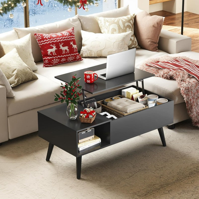39" Lift Top Coffee Table w/ Storage Shelf Hidden Compartment Black1