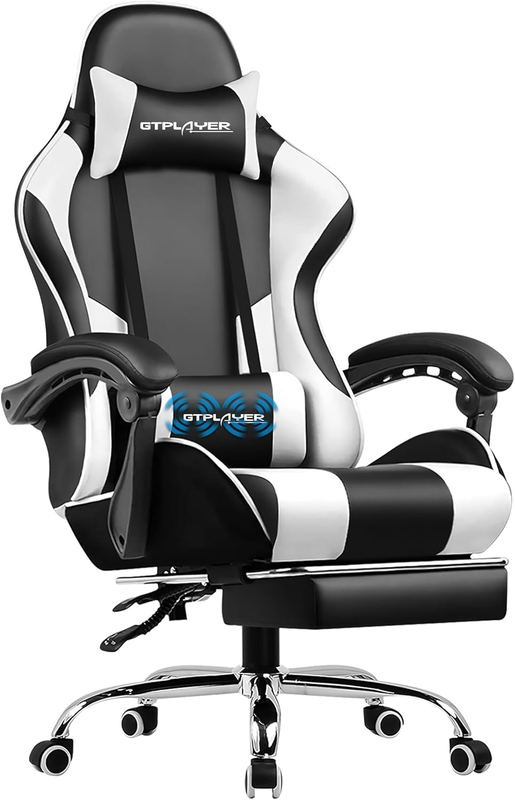 Gaming Chair with Footrest, Lumbar Support, Adjustable Height, 360° Swivel White0