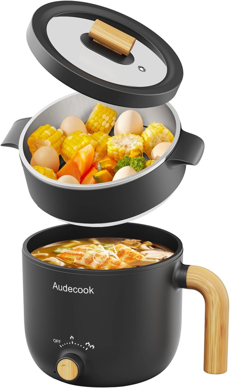 1.5L Electric Hot Pot Steamer Nonstick Noodle Cooker Dual Power Control Black7