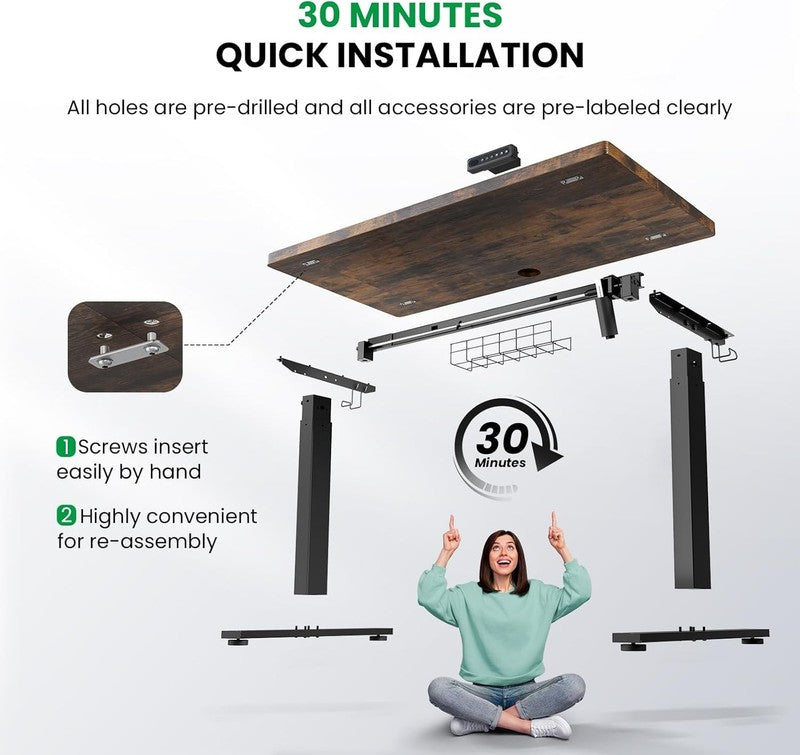 Electric Standing Desk 48"x24" Sit Stand Desk Cable Management 3 Memory Preset6