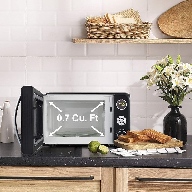 0.7 Cu Ft Retro Microwave Oven LED Pull Handle Child Lock Black1