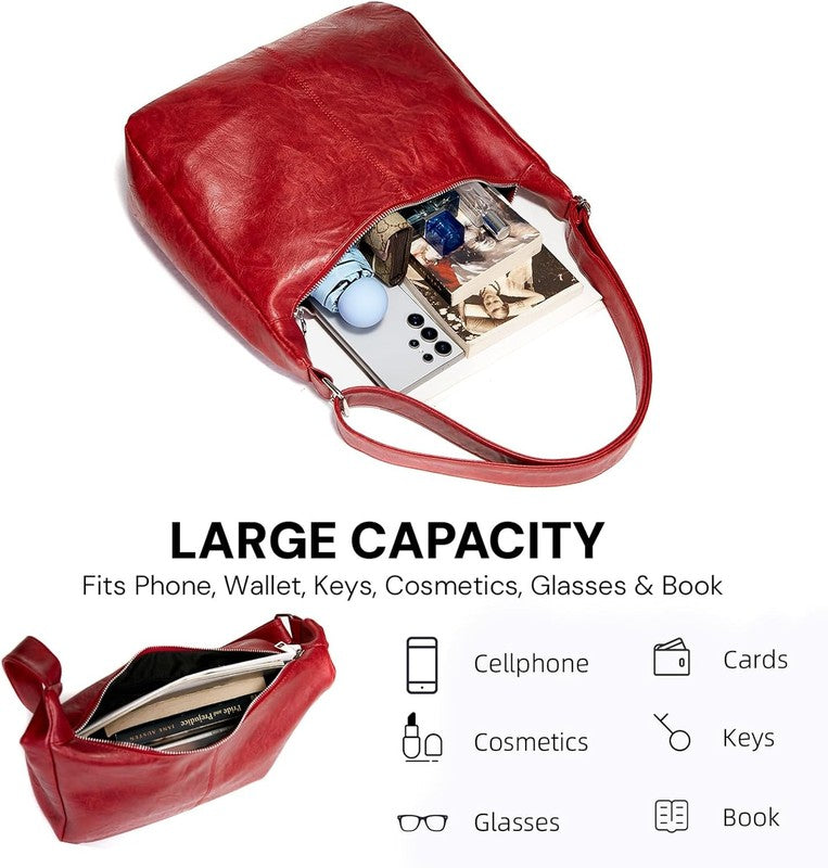 Hobo Bags for Women Vegan Leather Soft Foldable Shoulder Slouchy Tote Purse1