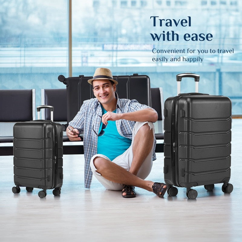 3-Piece Hard Shell Luggage Set ABS Expandable Spinner TSA Lock Black5