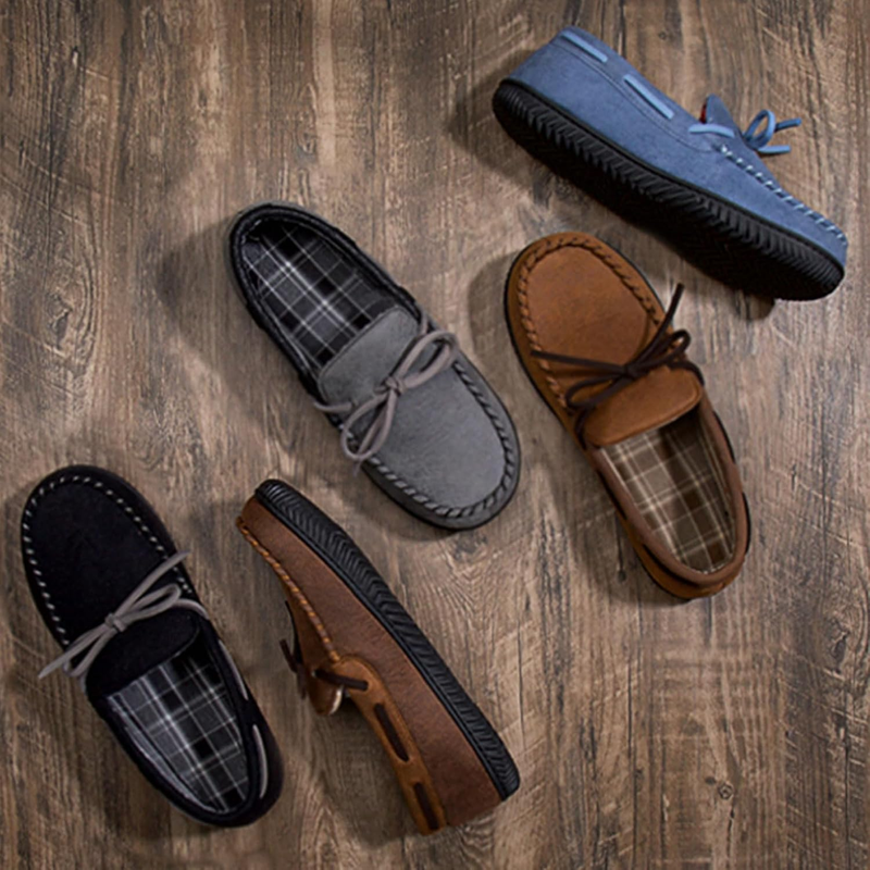 Mens Moccasin Slippers Memory Foam Indoor Outdoor Anti Slip House Shoes1