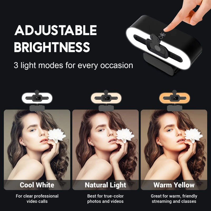 4K HD USB Webcam with Ring Light Autofocus Dual Mics for PC Laptop Gaming1