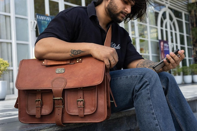 Leather Messenger Bag for Men, 18 Inch Laptop Crossbody, Handmade Leather Should4