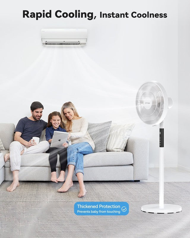Oscillating Pedestal Fan, 7 Blades 3 Speeds 9H Timer Standing Floor Fan with Rem1