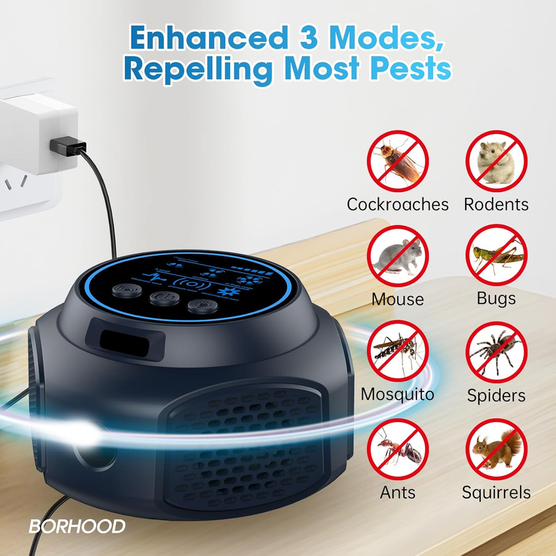 Ultrasonic Pest Repeller Plug In Mouse Rat Roach Spider Control Black1