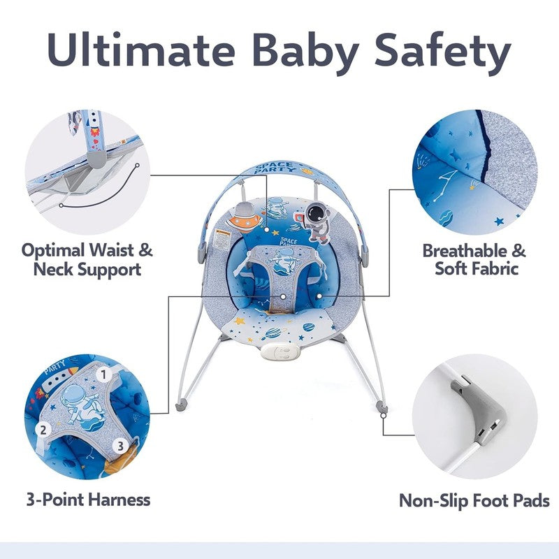 Soothing Baby Bouncer Seat w/ Music Portable Foldable 0 6M Blue6