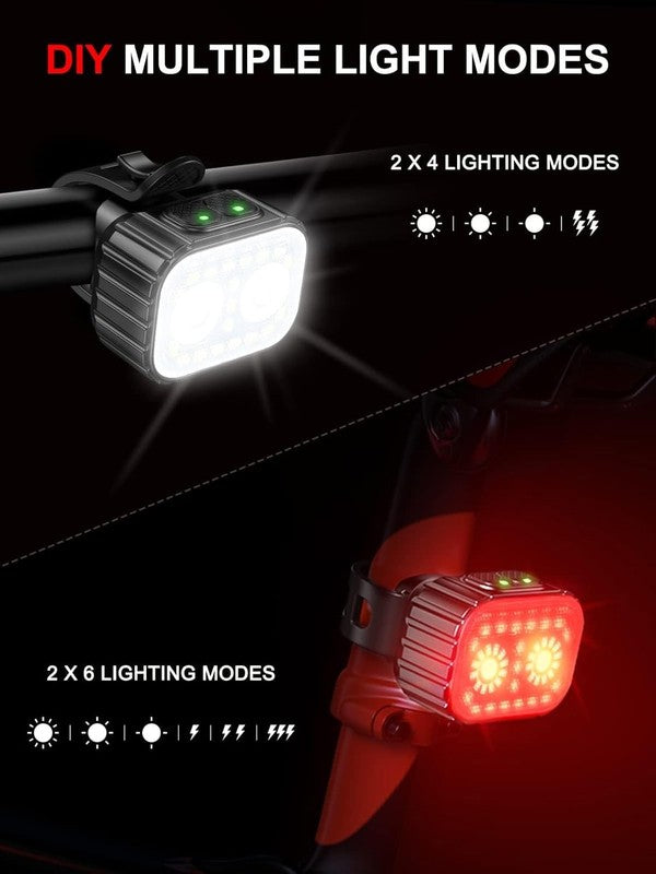 Super Bright Rechargeable Bike Lights Set 8+12 Mode IPX6 Waterproof Long Battery2