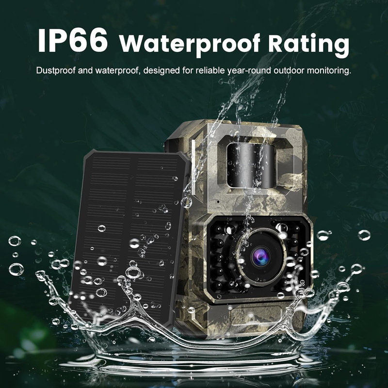 2 Pack Solar Trail Cameras 4K 64MP WiFi BT Night Vision IP66 Motion Cam8