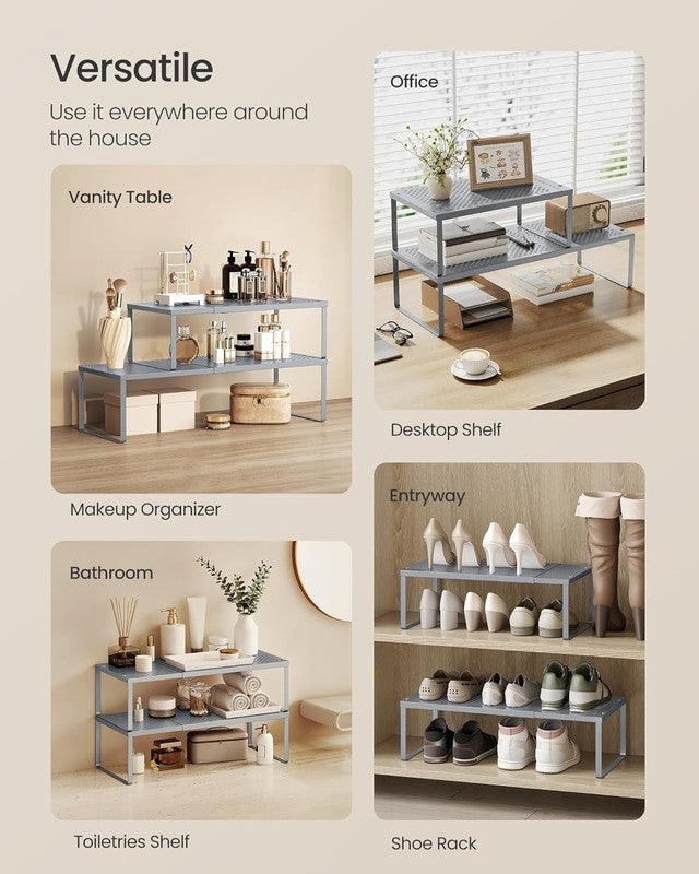 Spice Racks 2 Pack Expandable Kitchen Countertop Shelves Small Organizers Silver4