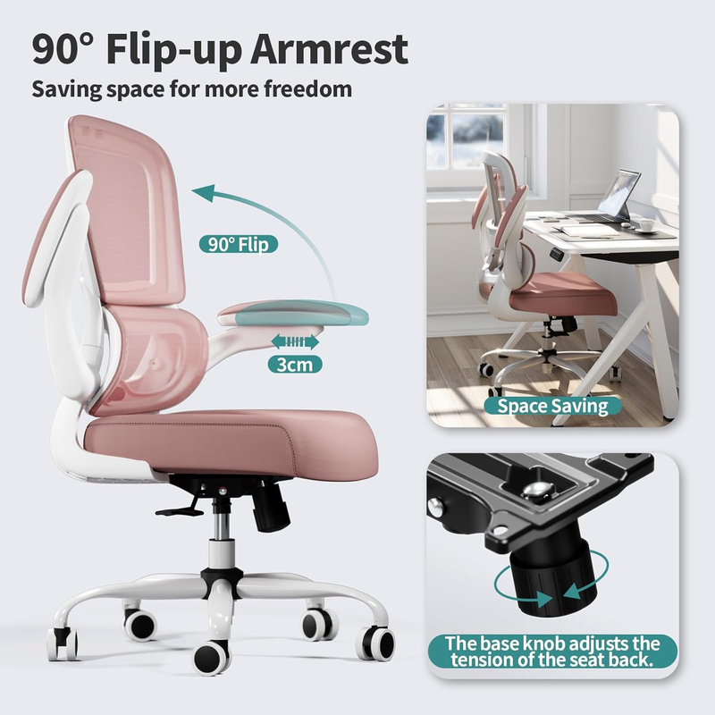 Ergonomic Office Chair Mesh Desk Chair Adjustable Executive Computer Chair Pink4