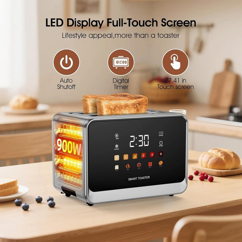 2-Slice Touch Screen Toaster Stainless Steel 6 Bread Types 6 Shade Settings LCD2