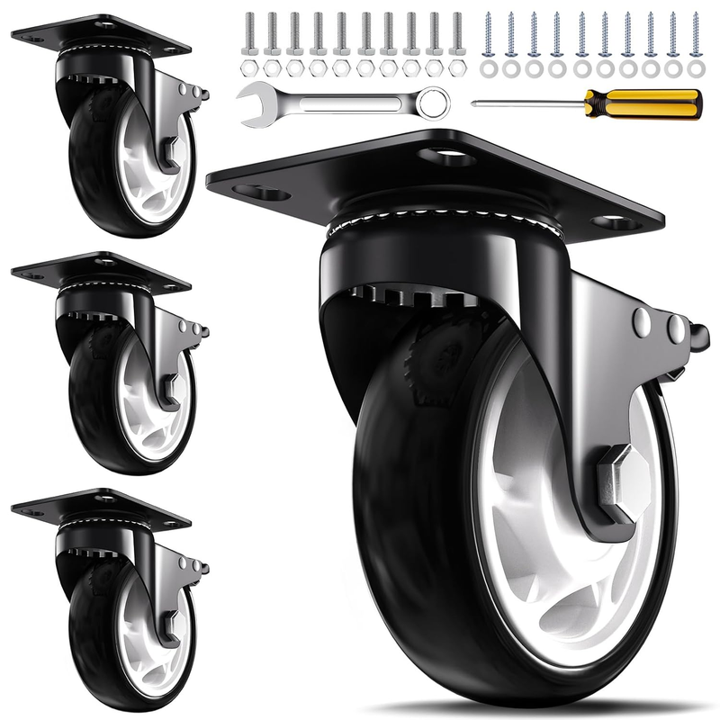 Caster Wheels, 4 Inch Heavy Duty Casters, 2400Lbs Capacity (Set of 4) - Industri0
