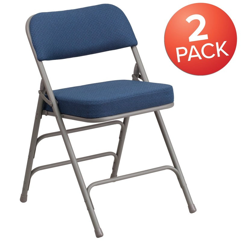 2 Pack HERCULES Series Premium Curved Folding Chairs Navy Fabric2