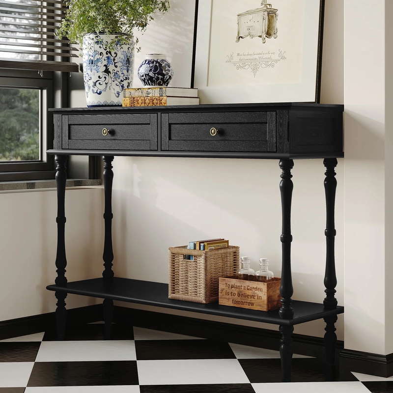 40” Modern Console Table Entryway Sofa Table w/ 2 Drawers Black0