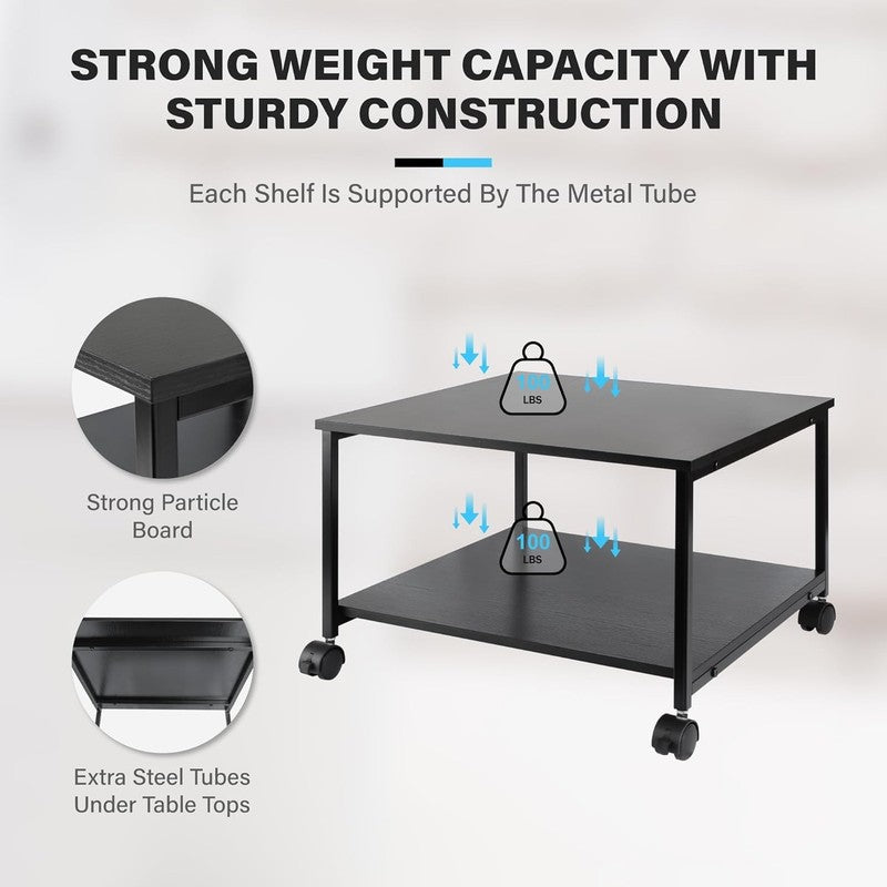 2 Tier under Desk Printer Stand W/Storage   19.5X19.5X12.8''Heavy Duty Rolling C2